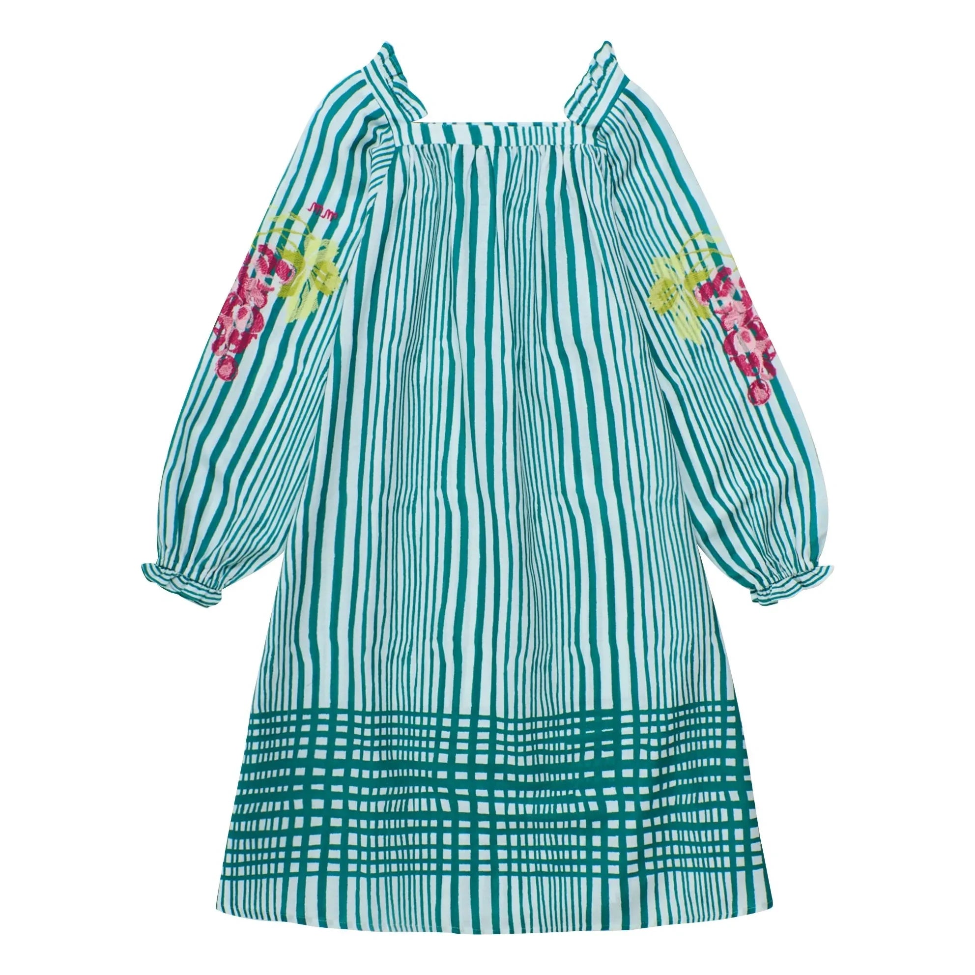 Maison Mangostan - Vestido a Rayas con Mangas Abullonadas | Verde