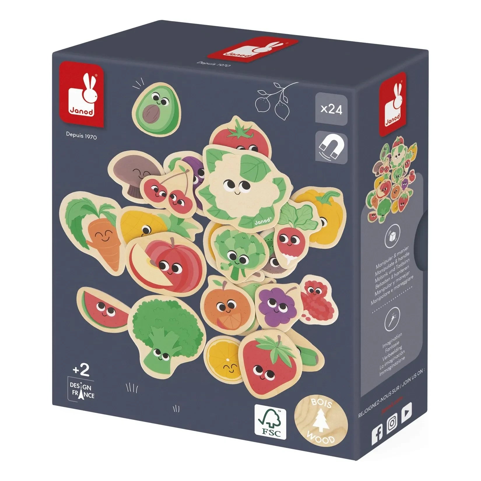 Janod - Imanes - Frutas y Verduras - 24 piezas