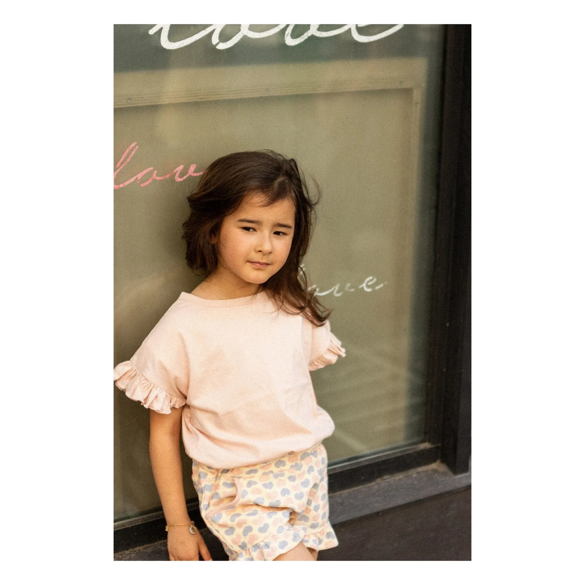 Louis Louise - Shorts con Volantes Astrée Felpa Corazones | Rosa Empolvado