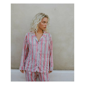 SISSEL EDELBO - Pijama de noche de algodón orgánico estampado | Rosa empolvado