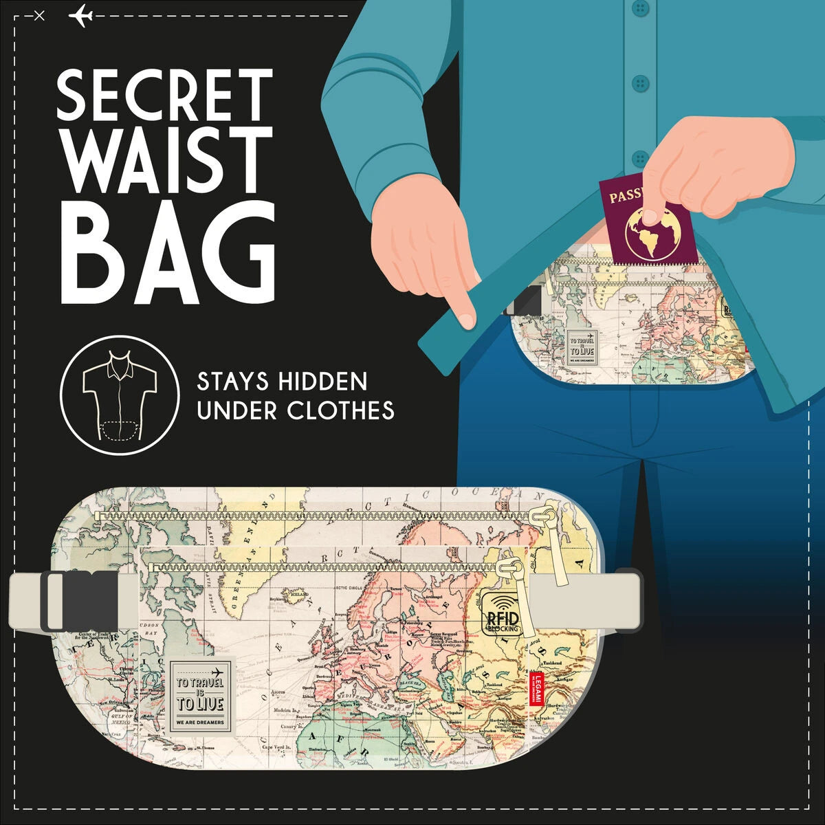 Legami - Bolsa de Cintura de Viaje Ultra-delgada - Bolsa de Cintura Secreta