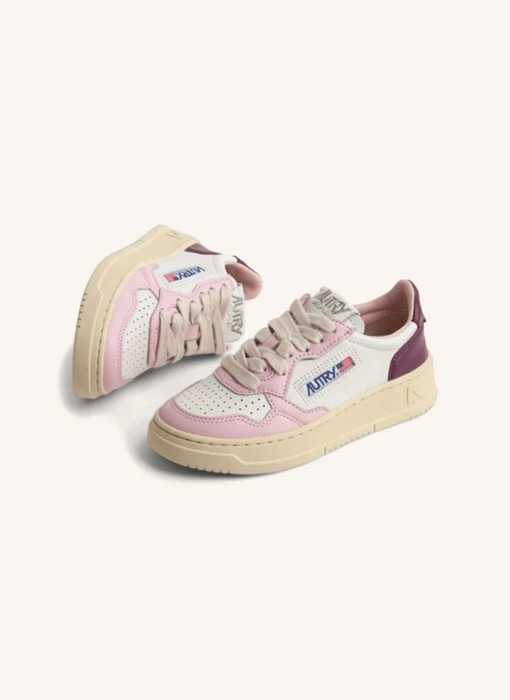 Autry - Zapatillas deportivas bajas de cuero bicolor para niños | Rosa