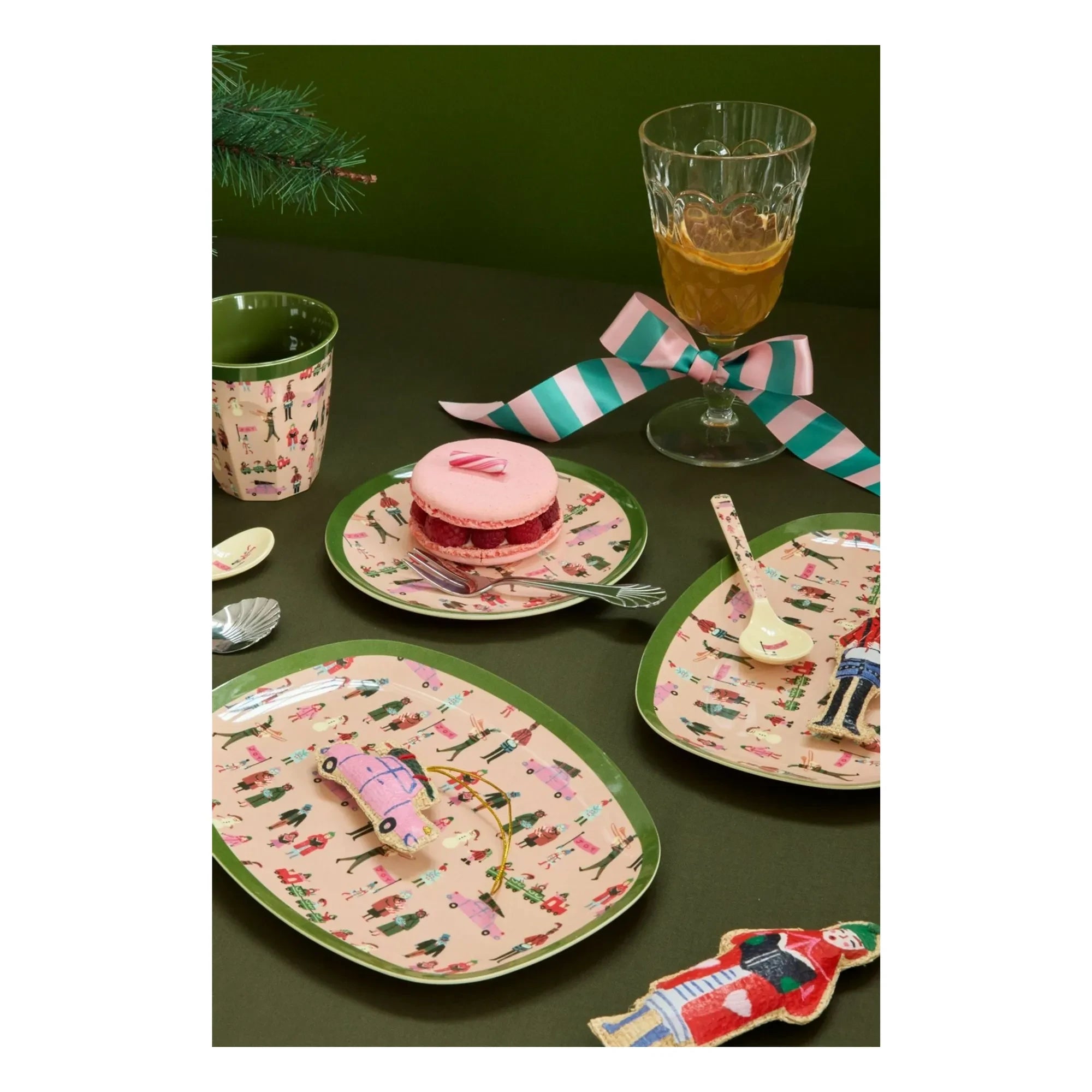Rice - Plato rectangular de melamina Holiday | Rosa empolvado