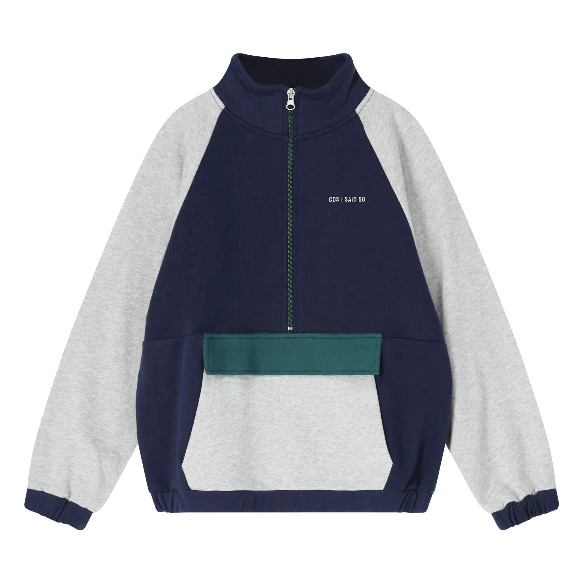 Cos I Said So - Sudadera de algodón orgánico con media cremallera y bloques de color | Gris