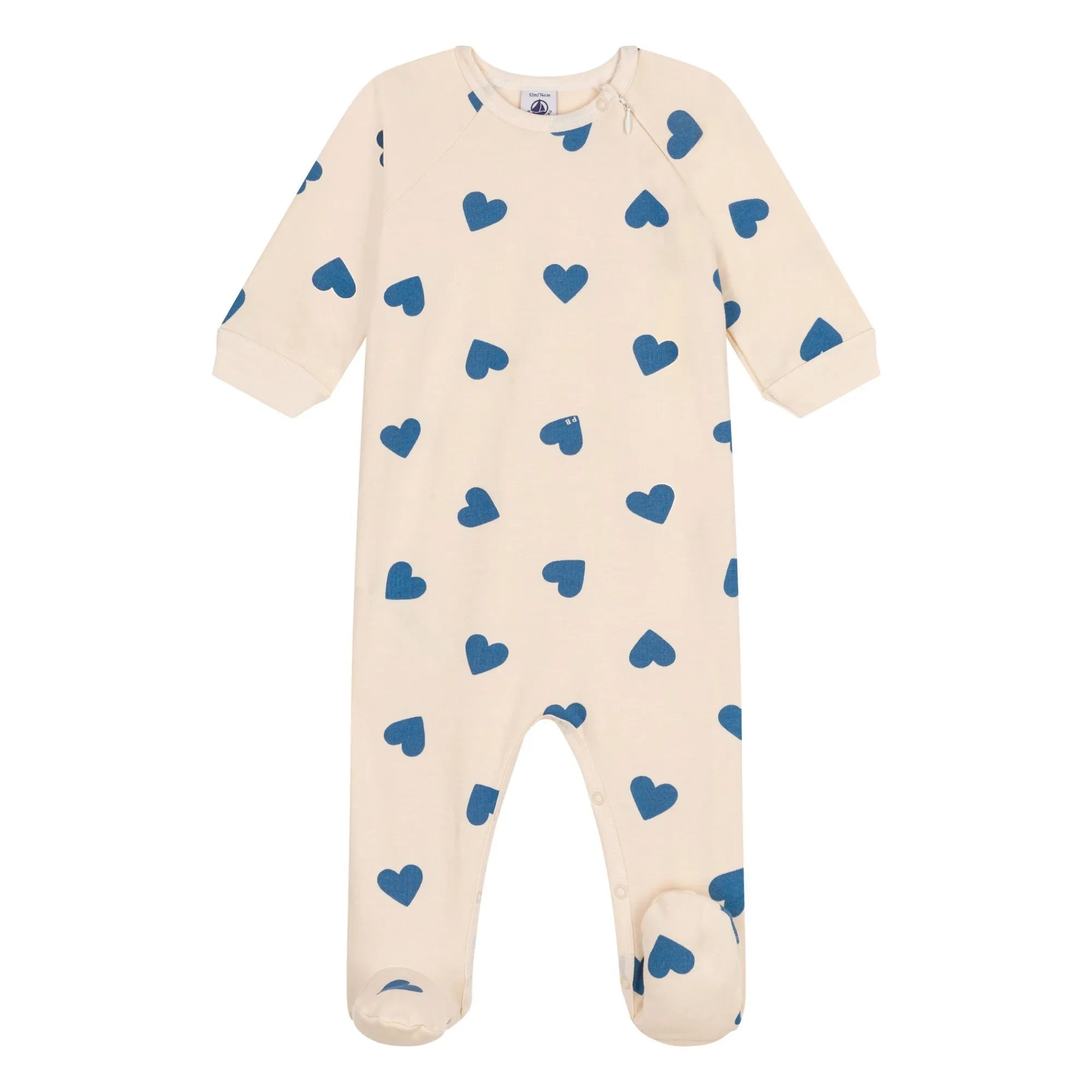 Petit Bateau - Pijama polar con cremallera y capucha con estampado de corazones | Beige