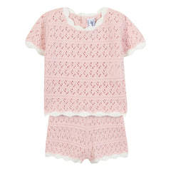 Tartine et Chocolat - Conjunto de camiseta y pantalón corto de punto calado | Rosa claro