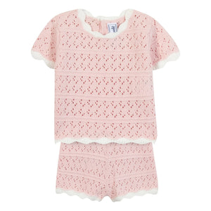 Tartine et Chocolat - Conjunto de camiseta y pantalón corto de punto calado | Rosa claro
