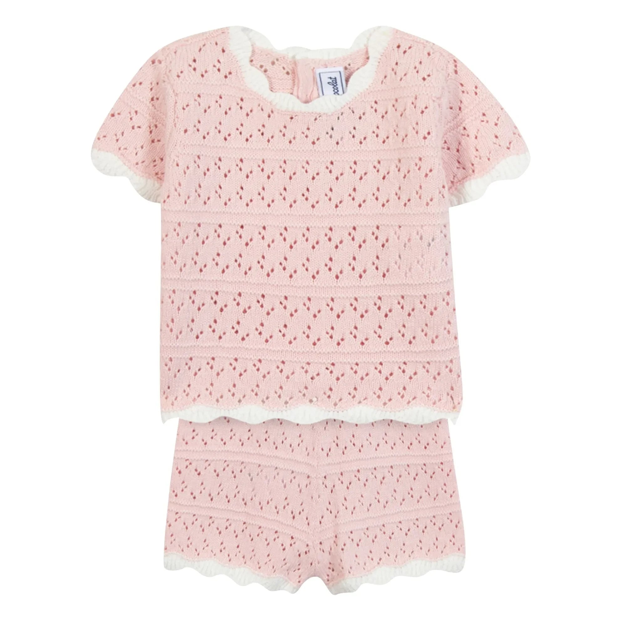 Tartine et Chocolat - Conjunto de camiseta y pantalón corto de punto calado | Rosa claro