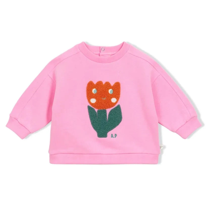 Arsène et Les Pipelettes - Organik Pamuk Çiçek Desenli Sweatshirt | Pembe