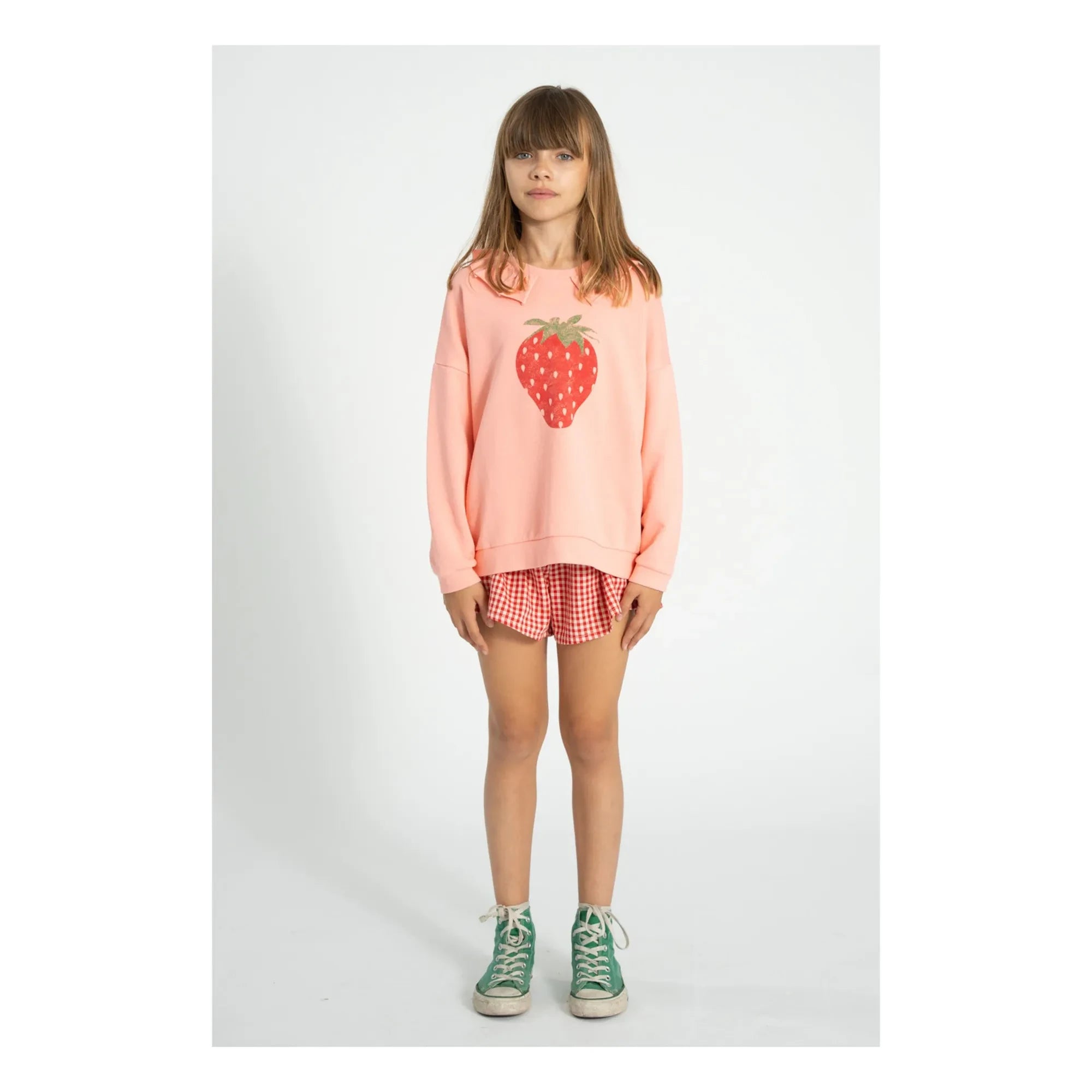 Piupiuchick - Sudadera con volantes de algodón orgánico con fresas | Rosa