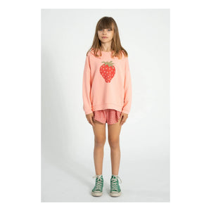 Piupiuchick - Sudadera con volantes de algodón orgánico con fresas | Rosa