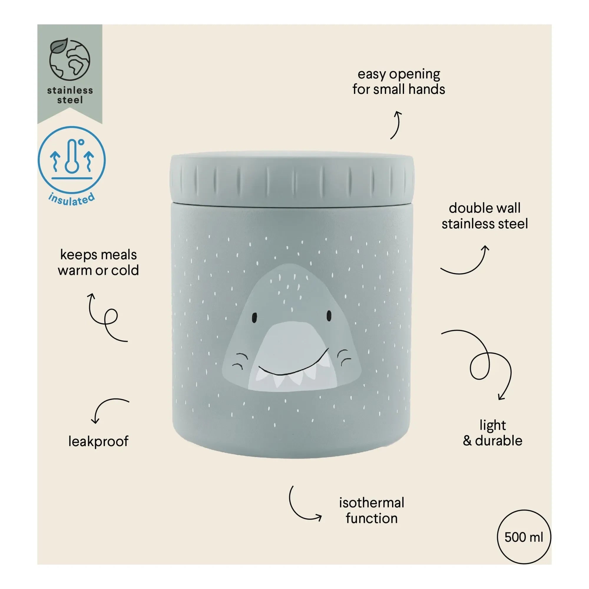 Trixie - Fiambrera isotérmica Mr Shark 500 ml | Gris