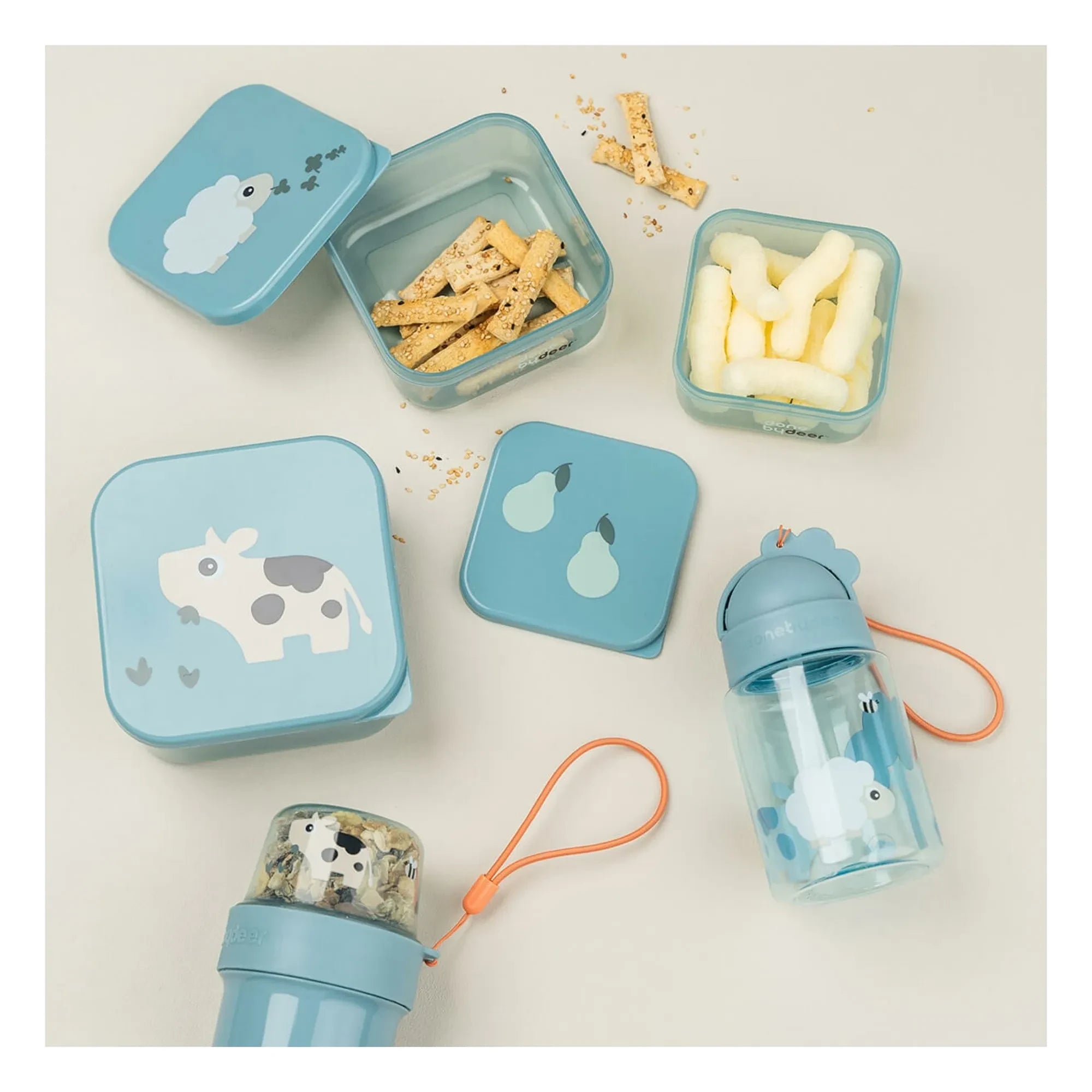 Done by deer - Botella de agua Tiny Farm - 280 ml | Azul claro