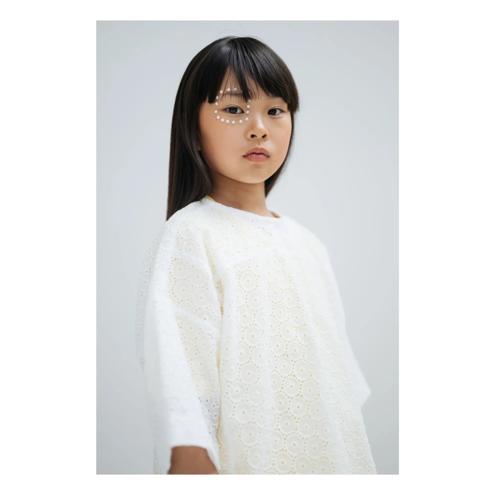 Repose AMS - Blusa con botones en la espalda de algodón orgánico Anglaise bordado | Blanco