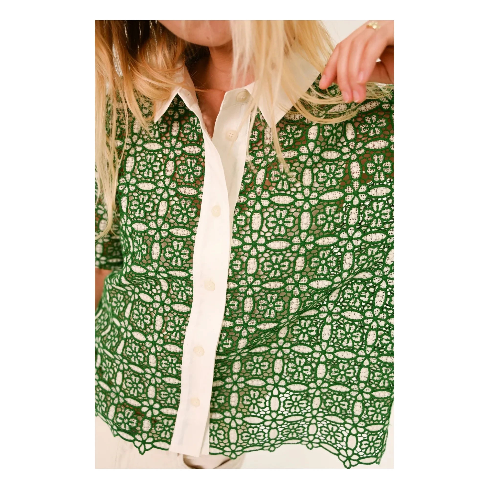 Sacrécoeur - Camisa de guipur Flavia Goya | Verde