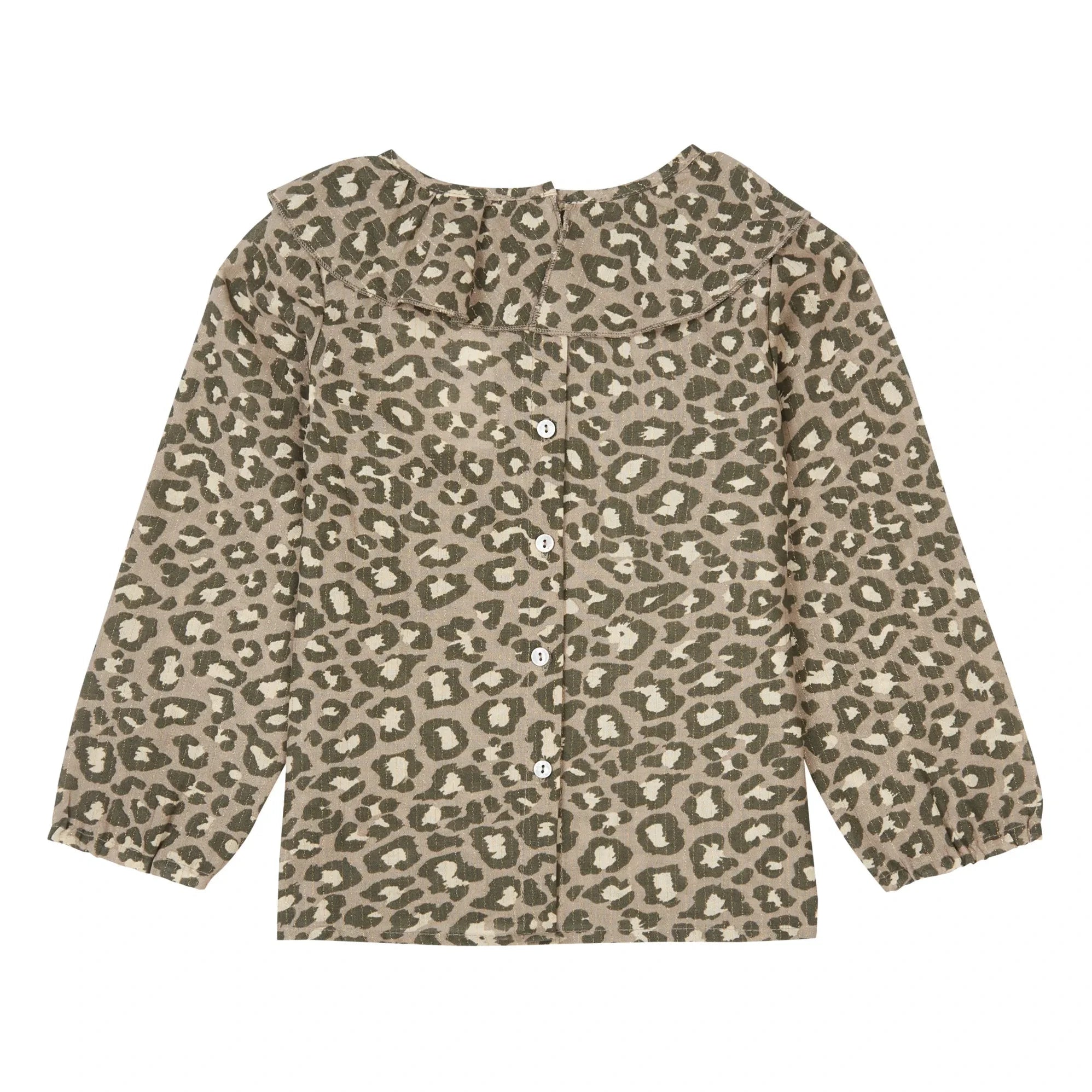 Tocoto Vintage - Leopar Desenli Fırfırlı Yaka Bluz | Kahverengi