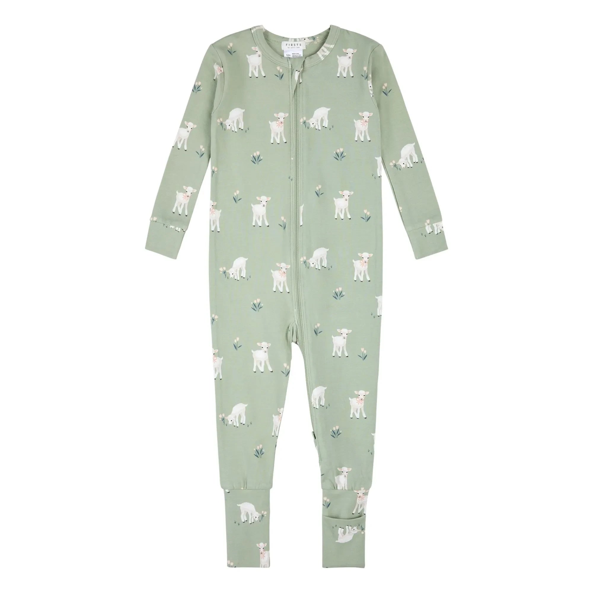 Petit Lem - Pijama convertible de algodón orgánico y modal con motivos de cordero | Verde