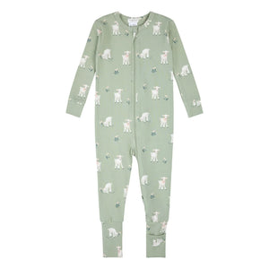 Petit Lem - Pijama convertible de algodón orgánico y modal con motivos de cordero | Verde