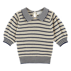 Emile et Ida - Jersey de algodón orgánico calado a rayas | Azul marino