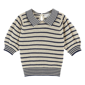Emile et Ida - Jersey de algodón orgánico calado a rayas | Azul marino