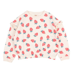 Búho - Sudadera de felpa con volantes de fresa de algodón orgánico | Rosa pálido