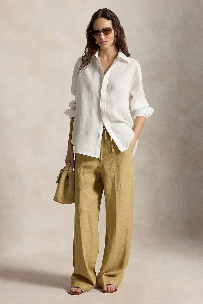 Pantalón de lino ancho de mujer Polo Ralph Lauren