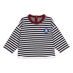 Petit Bateau - Camiseta de algodón orgánico con logo de rayas | Azul marino