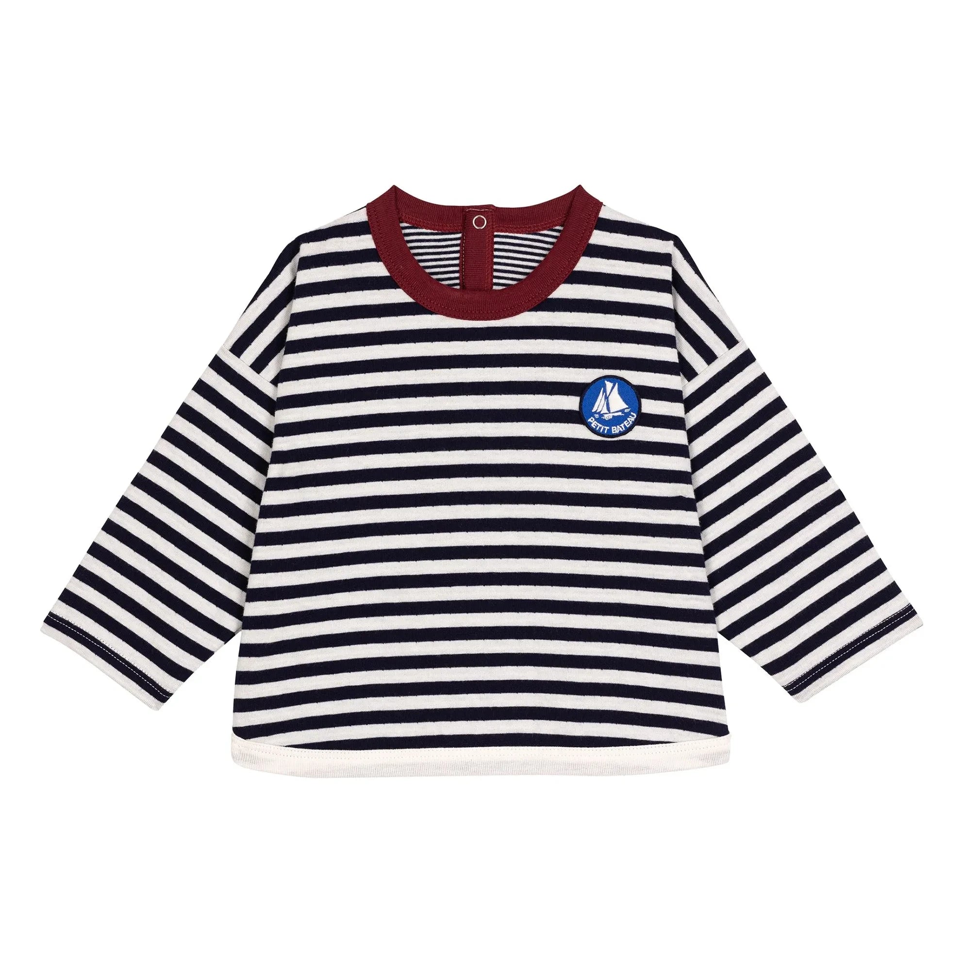 Petit Bateau - Camiseta de algodón orgánico con logo de rayas | Azul marino