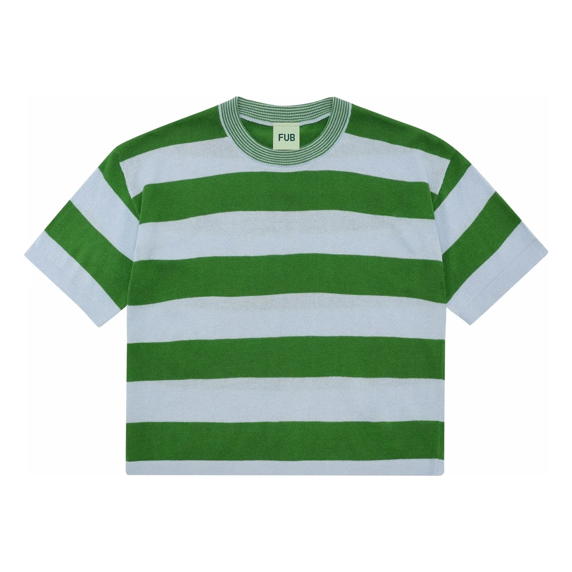 FUB - Camiseta Oversize a Rayas Punto Fino Algodón Orgánico | Verde