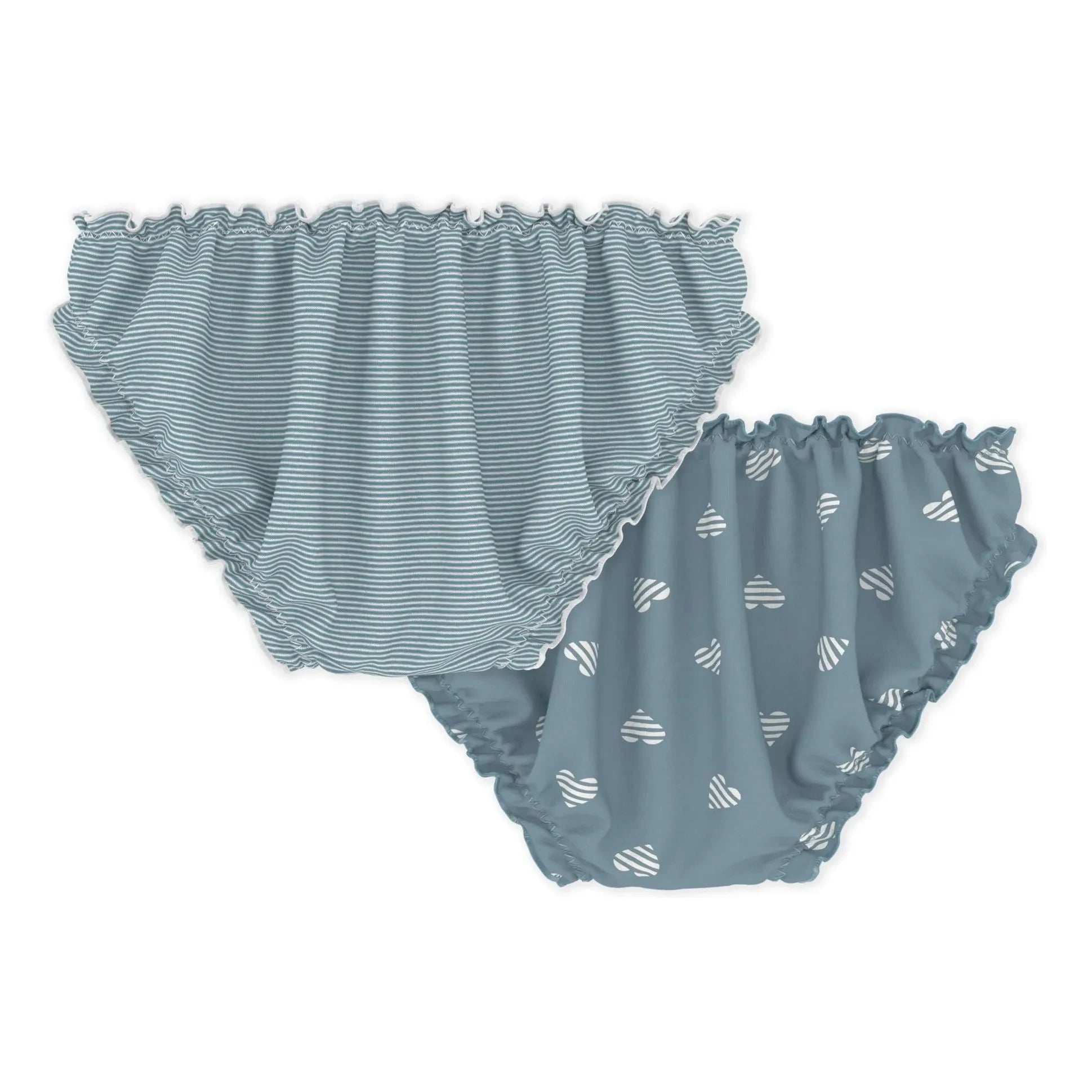 Petit Bateau - Conjunto de 2 Braguitas de Algodón a Rayas con Volantes para Bebé | Gris azulado
