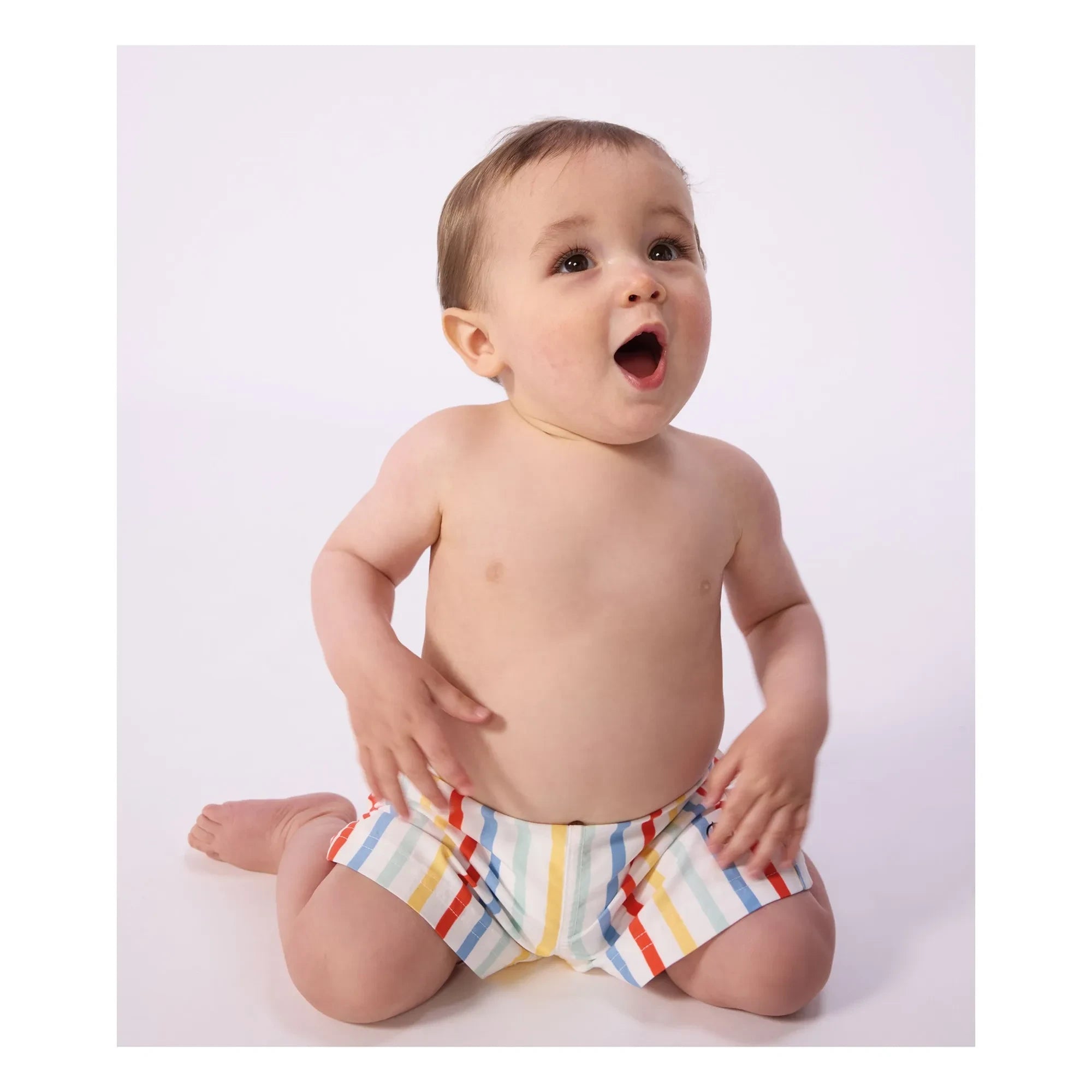 Petit Bateau - Bañador de bebé de rayas de fibras recicladas | Blanco