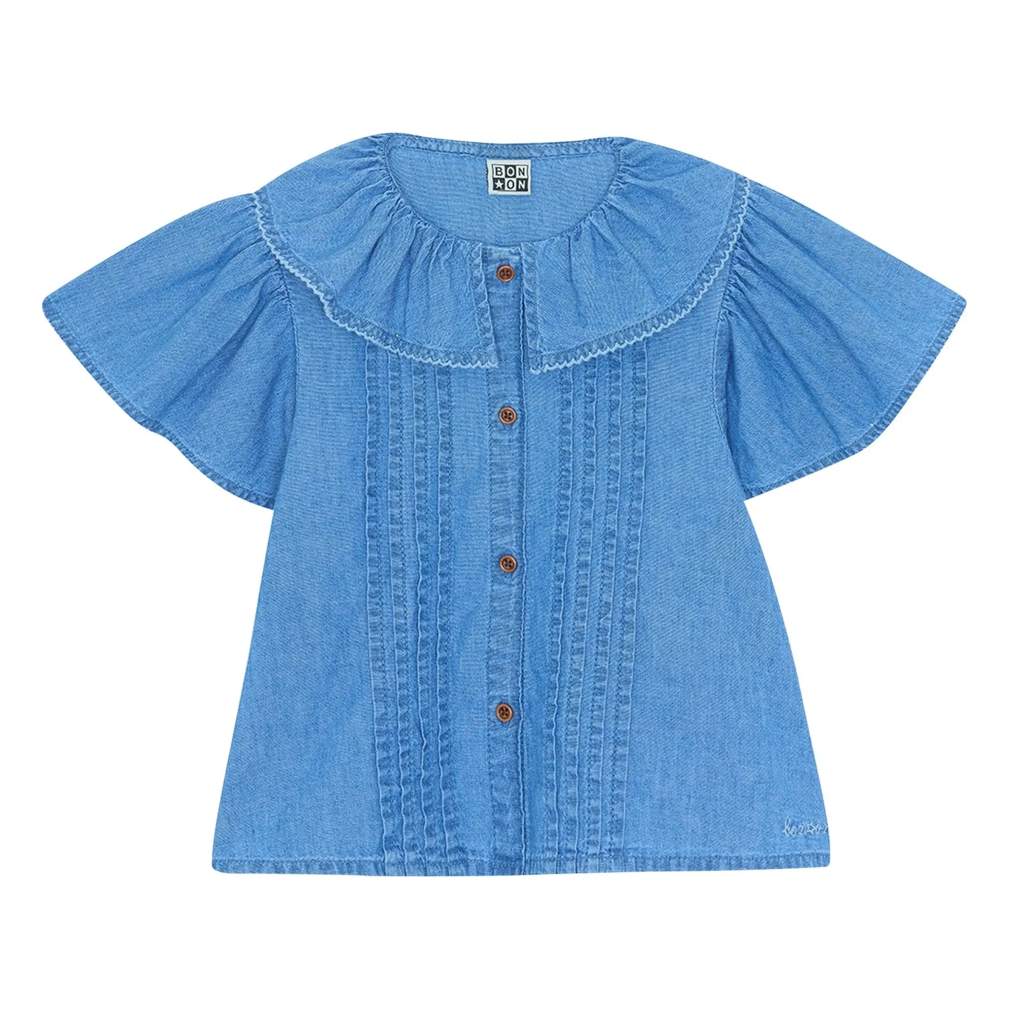 Bonton - Camisa de manga globo Nancy Chambray | Azul denim