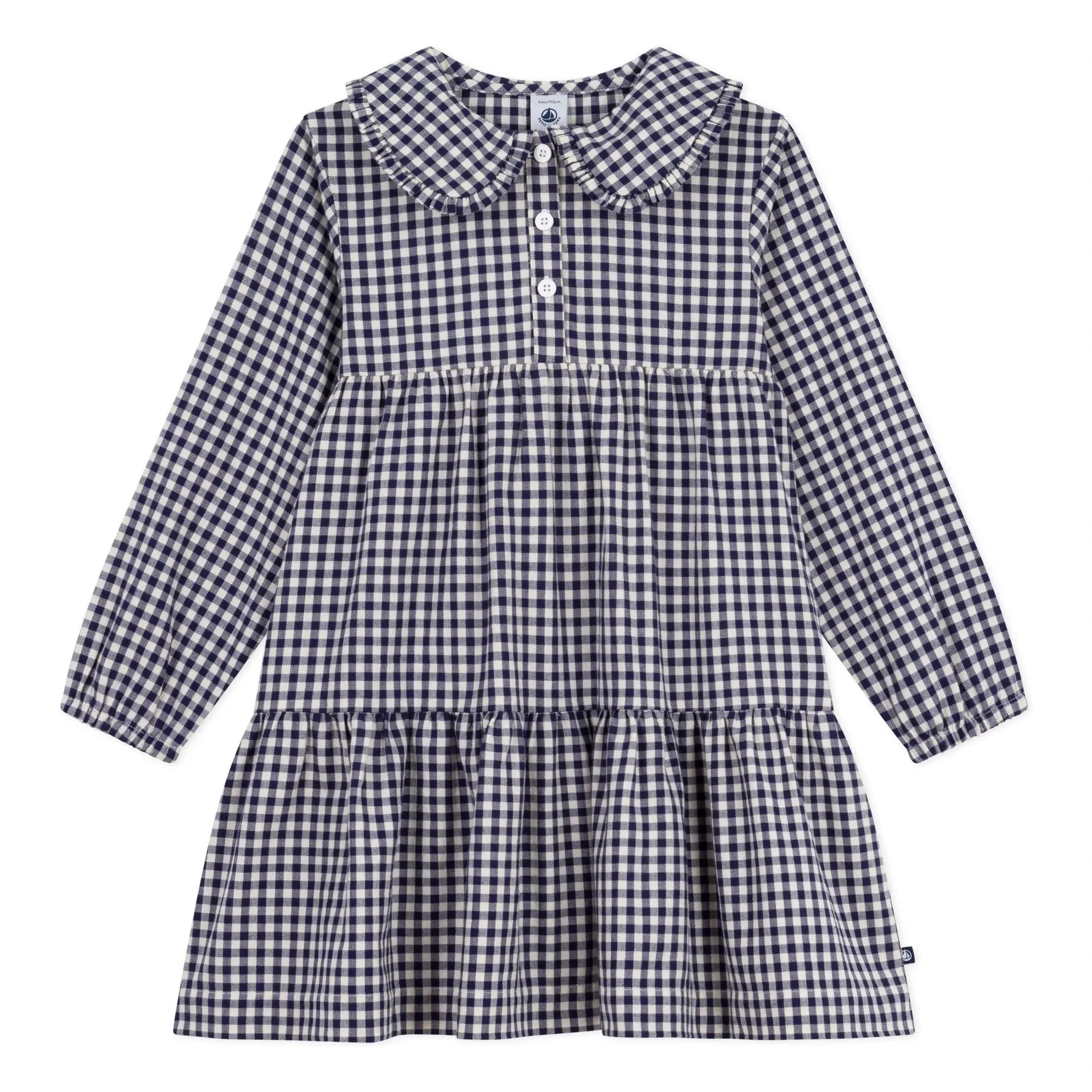 Petit Bateau - Vestido Claudine a cuadros de algodón orgánico | Azul marino