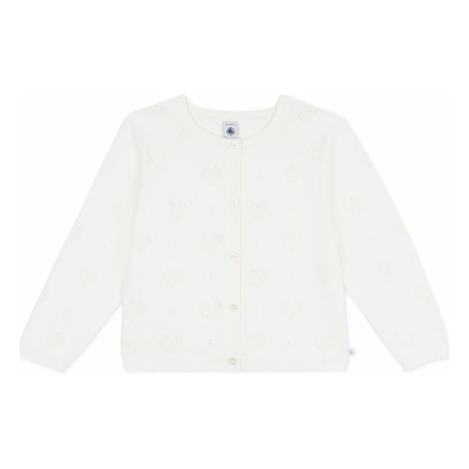 Petit Bateau - Cárdigan Corazón de Algodón Orgánico Calado | Blanco