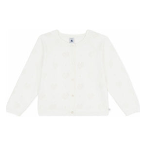 Petit Bateau - Cárdigan Corazón de Algodón Orgánico Calado | Blanco