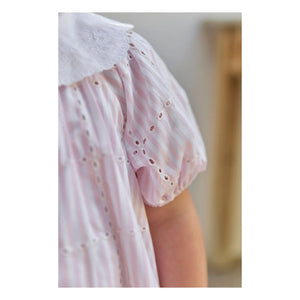 Tartine et Chocolat - Vestido bordado de rayas con cuello Claudine | Rosa empolvado