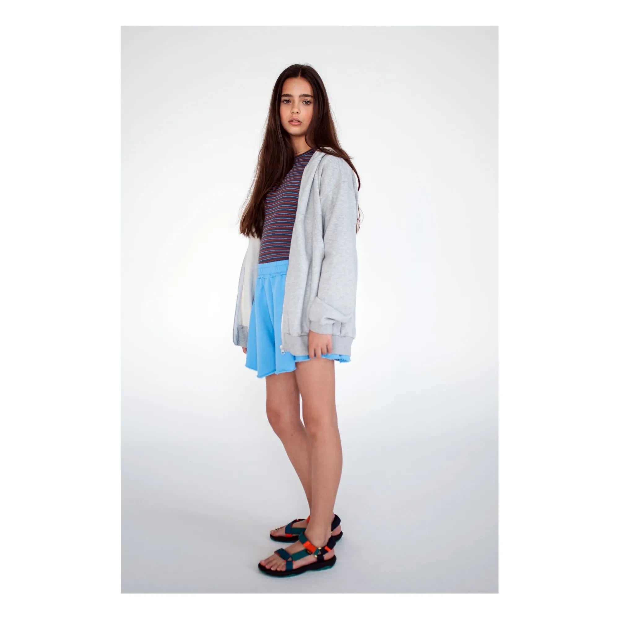Repose AMS - Pantalón corto orgánico de algodón con volantes | Azul Celeste