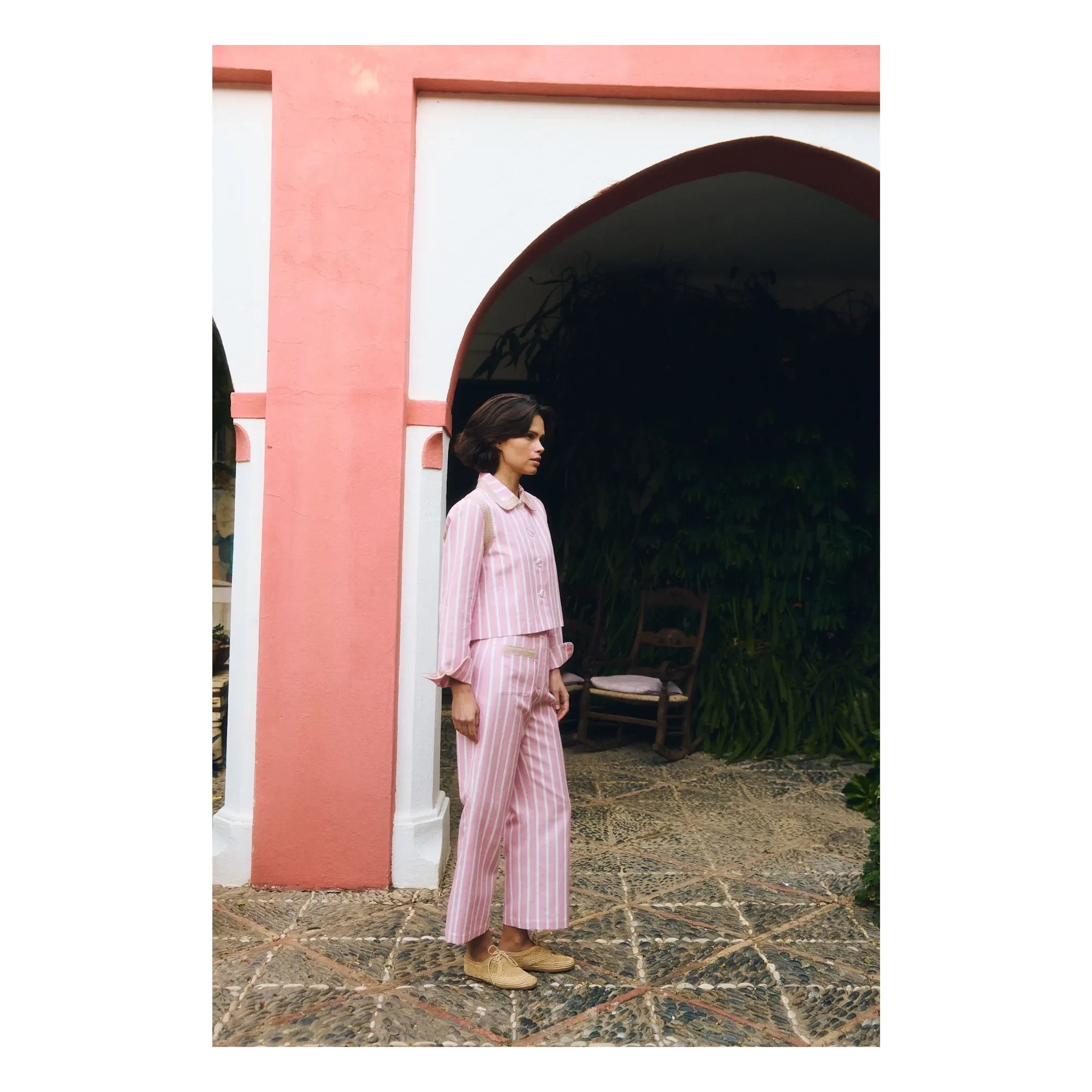 Maria de la Orden - Chaqueta a rayas de algodón Clover | Rosa