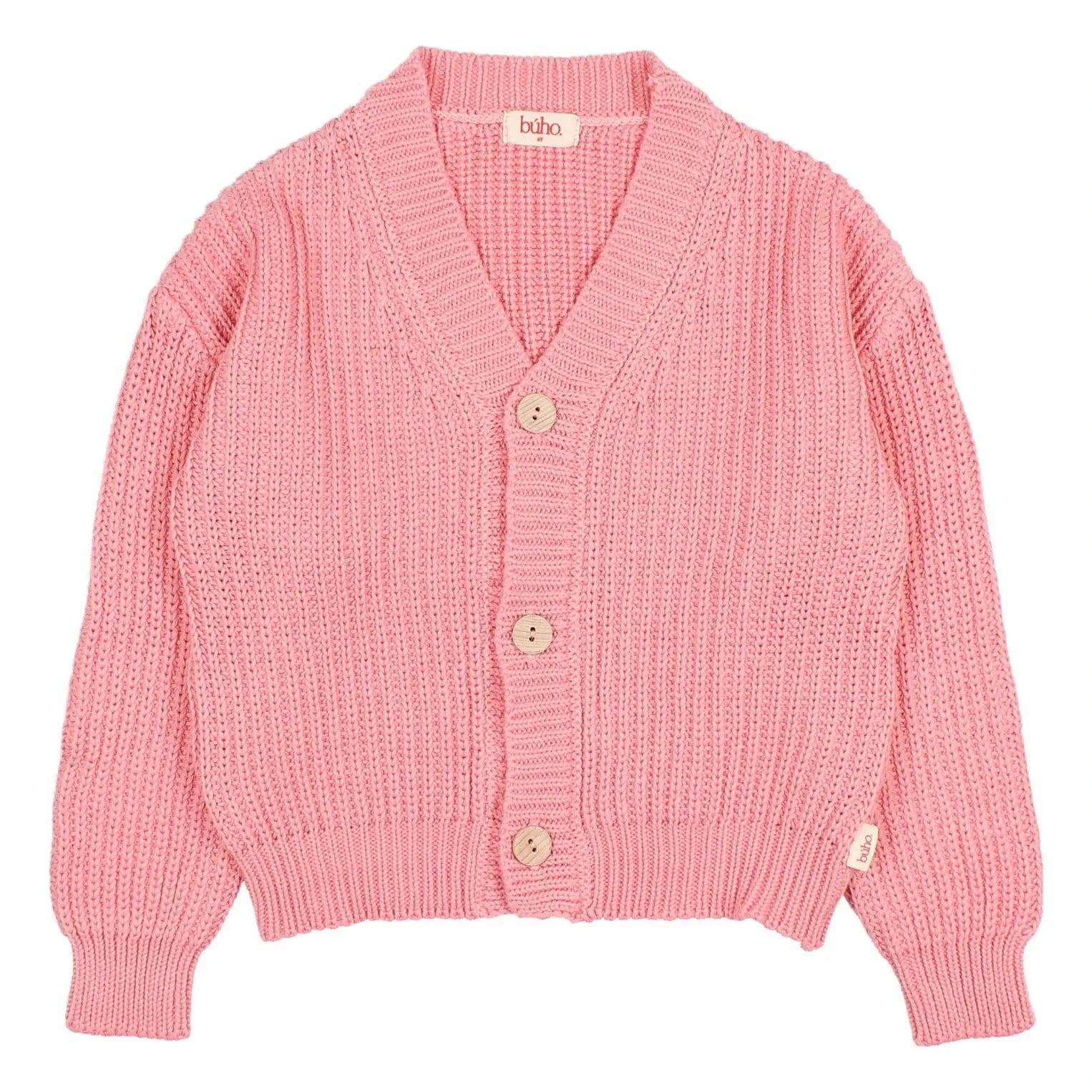 Búho - Cárdigan de canalé de algodón orgánico con cuello en V | Rosa caramelo