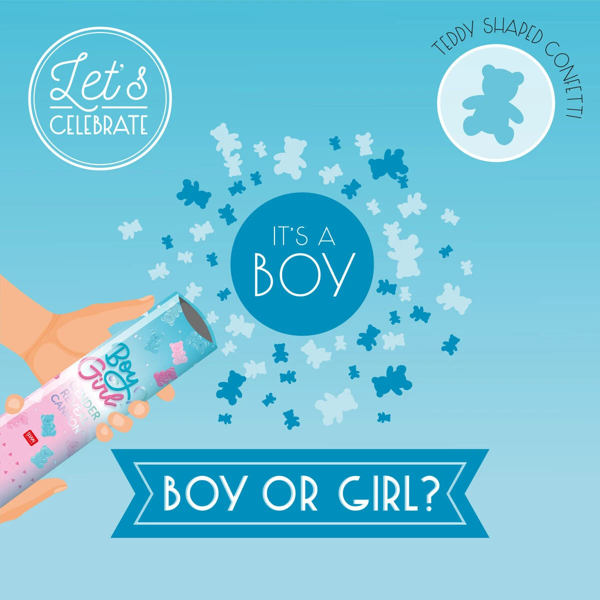 Legami - Gender Açılan Confetti Popper - Niño or Niña? - Niño