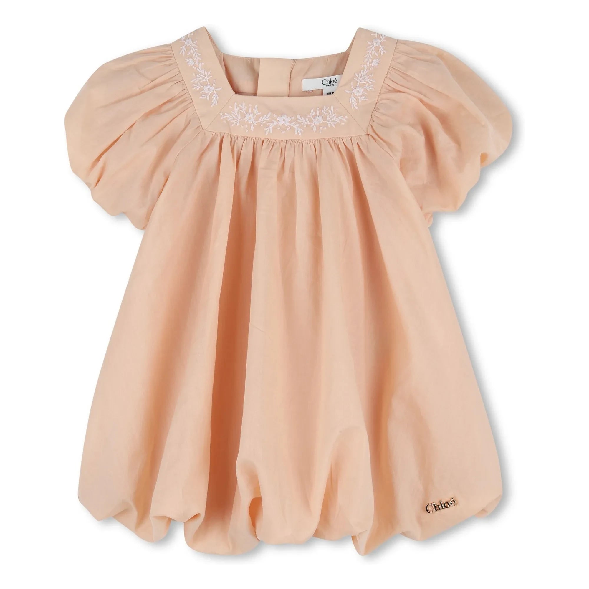 Chloé - Conjunto de vestido y gorro abullonado de algodón orgánico | Rosa claro
