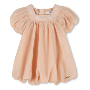 Chloé - Conjunto de vestido y gorro abullonado de algodón orgánico | Rosa claro