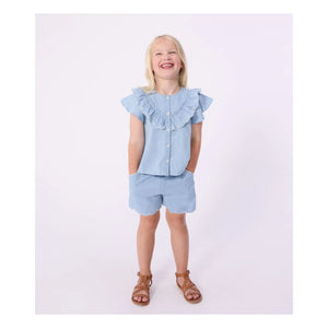 Petit Bateau - Pantalón corto de chambray de algodón orgánico con corazones | Azul claro