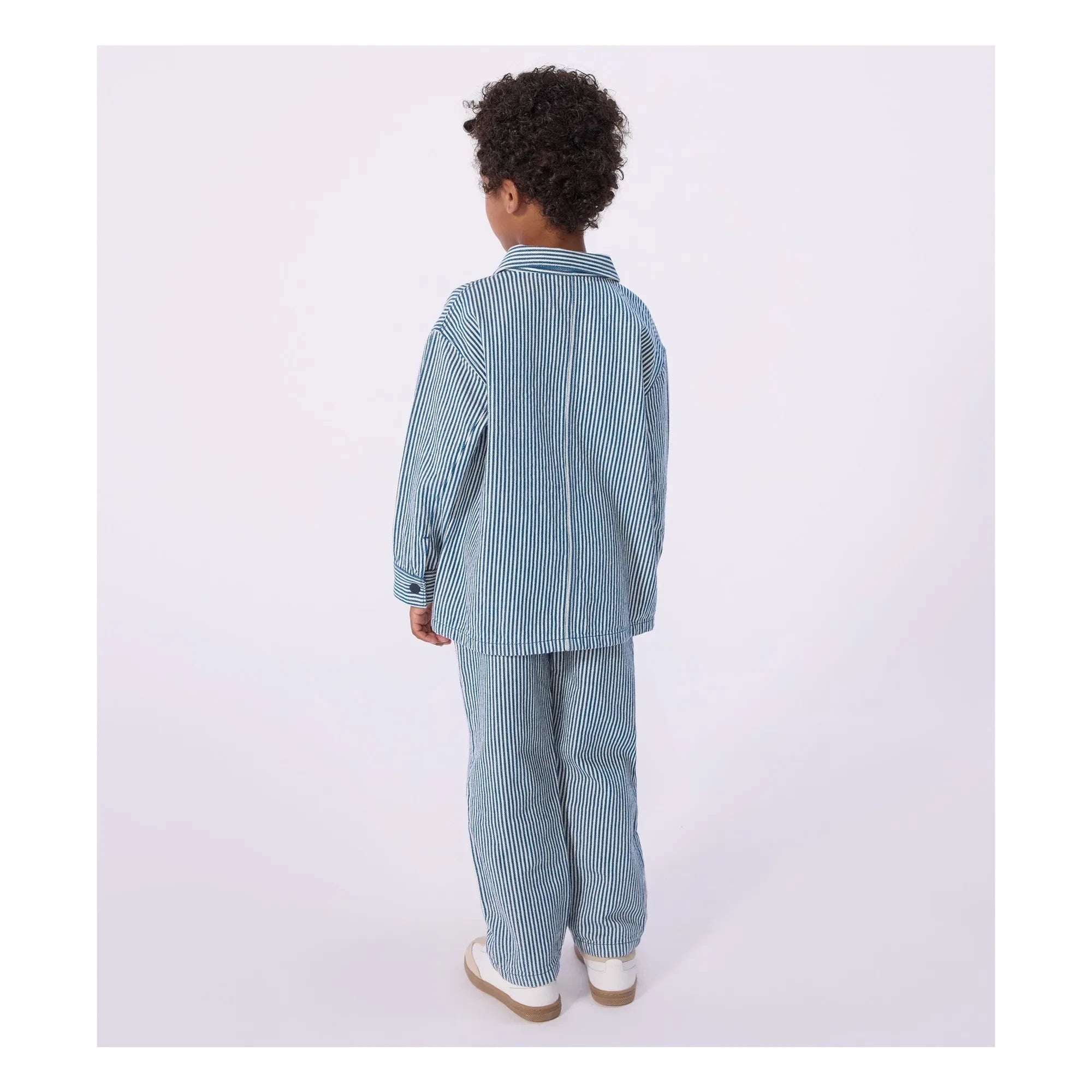 Petit Bateau - Chaqueta de trabajo de algodón orgánico a rayas | Azul