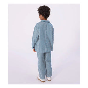 Petit Bateau - Chaqueta de trabajo de algodón orgánico a rayas | Azul