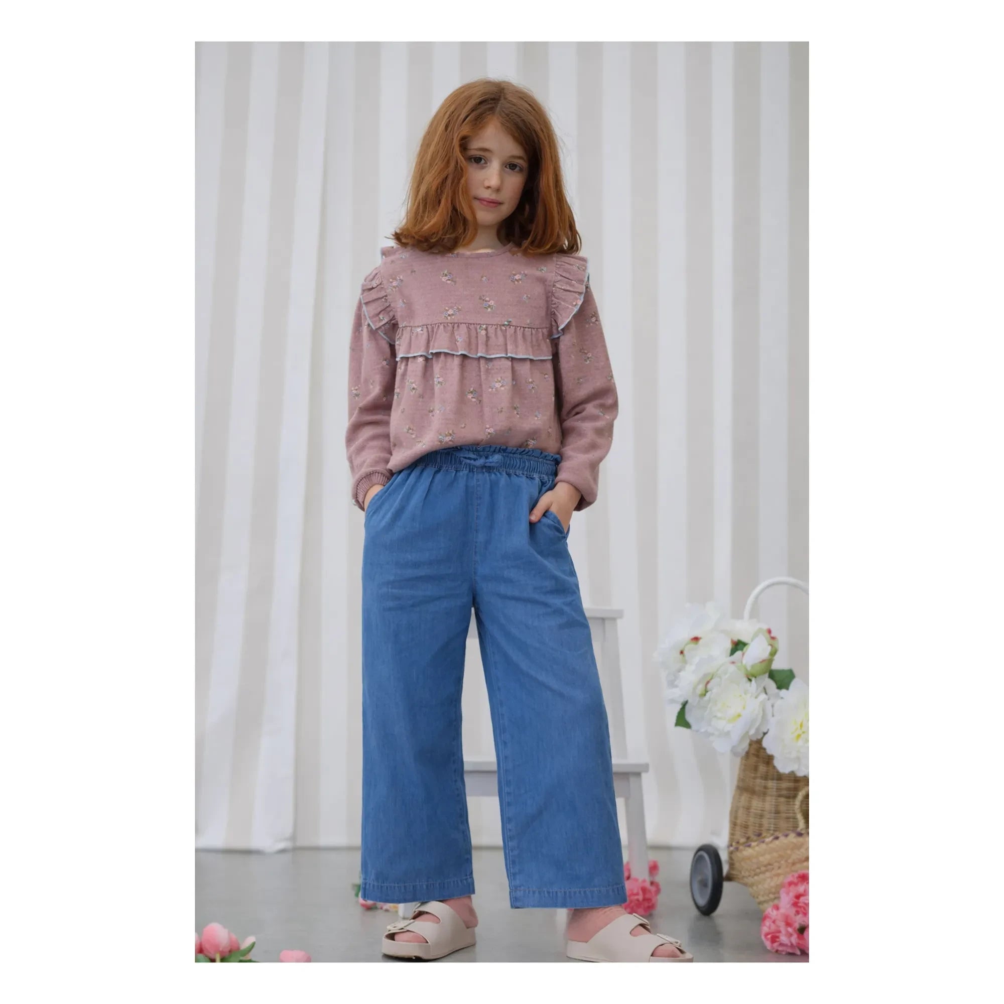 Lililotte - Blusa Bianca Fleurie de algodón orgánico | Rosa empolvado
