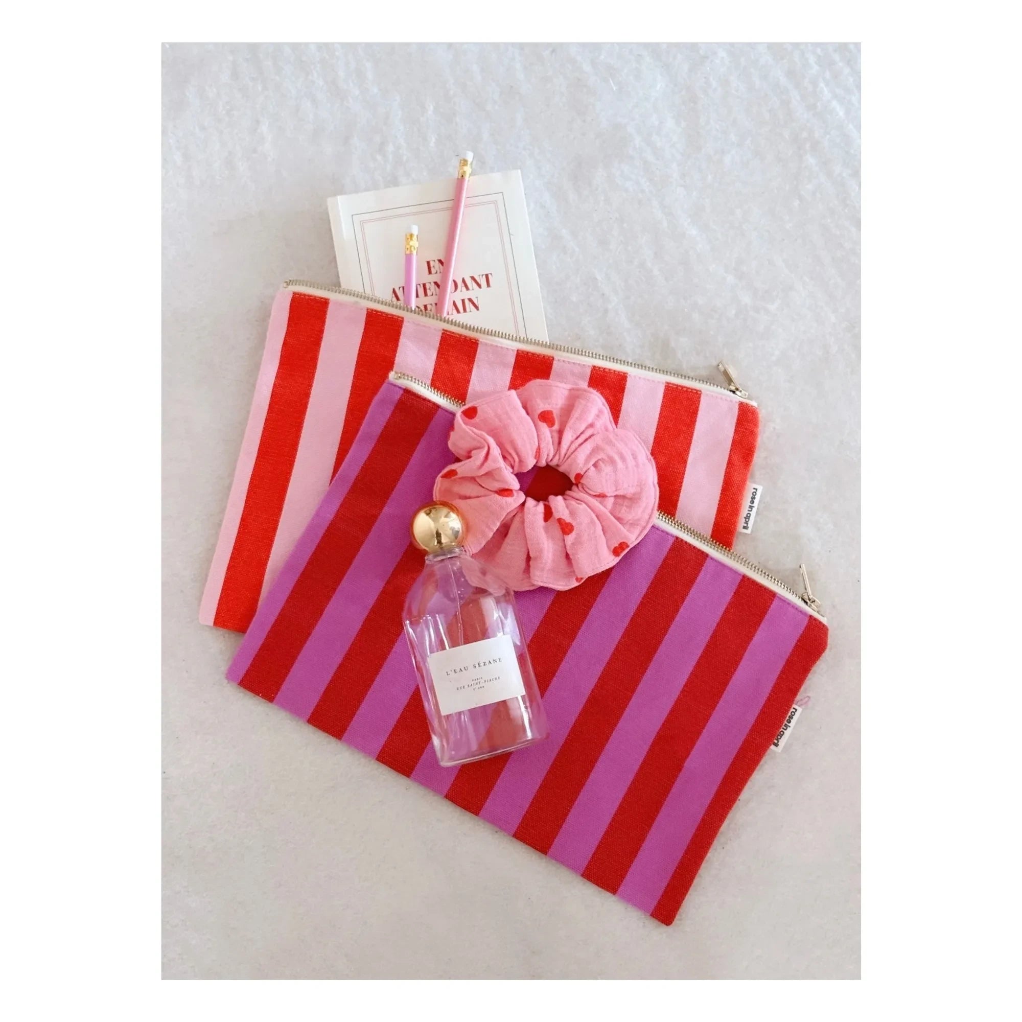 Rose in April - Bolso de mano de rayas Lili | Rosa