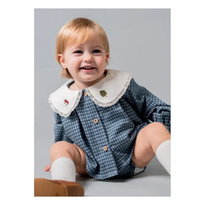 birinit - Organik pamuklu Vichy bluz ve bloomer seti | İndigo mavi