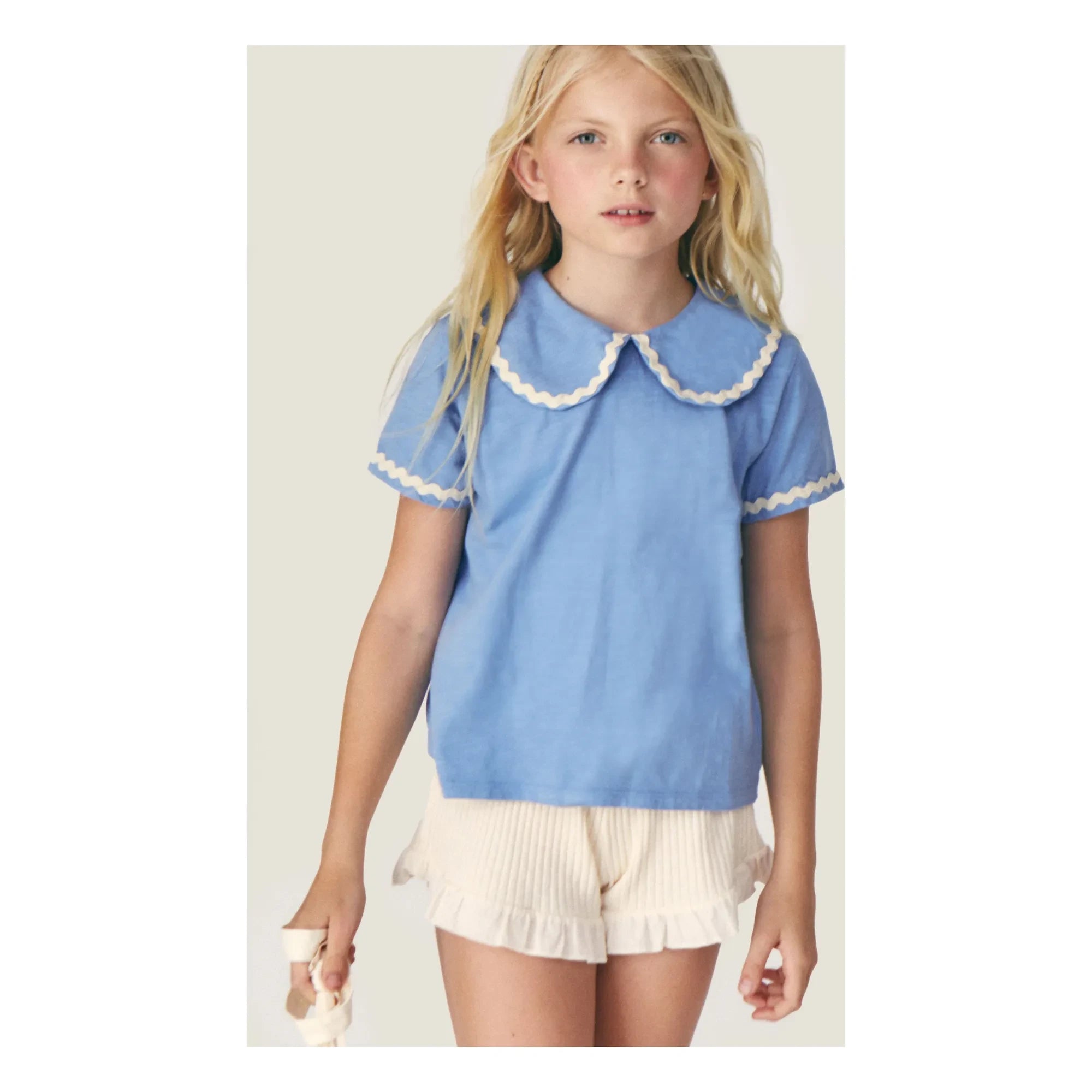 Mipounet - Camiseta de algodón orgánico Odetta con cuello Claudine | Azul