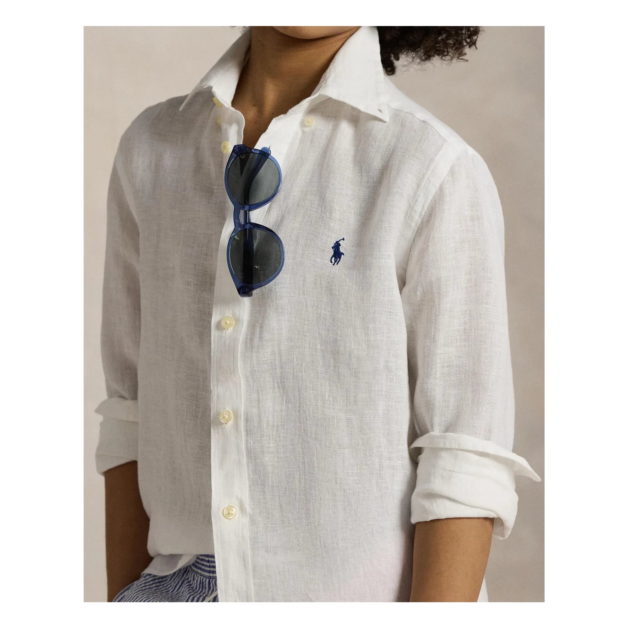 Ralph Lauren - Camisa de lino deportiva con logo | Blanco